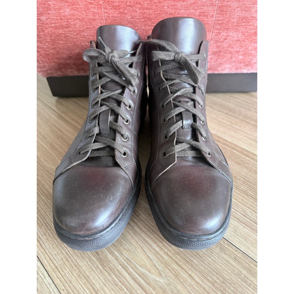 To Boot New York Men's Brown Leather High-Top Sneaker Side Zip Italy 9.5
